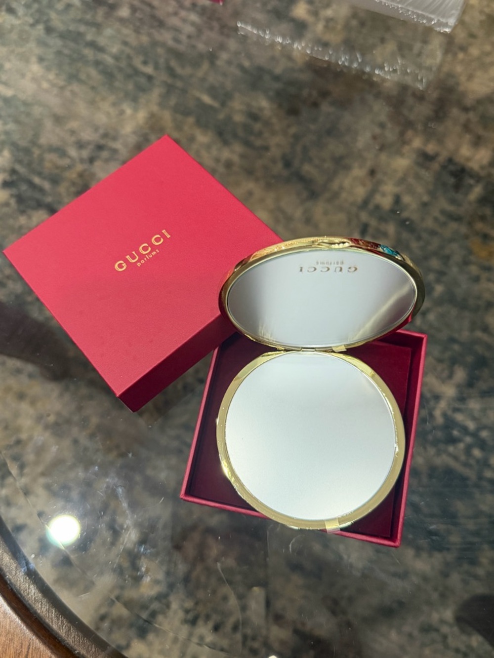 Gucci Red and Gold Compact Mirror Case